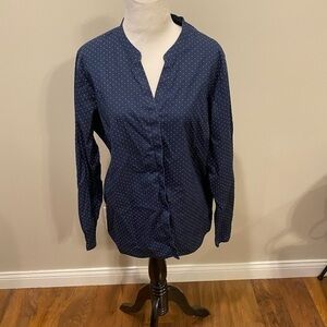 LL Bean Navy Polka Dot Button-Up Blouse